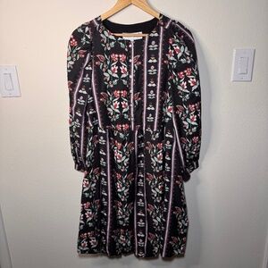 Brooke Wright Fall Carrie Dress Women's MD Black Floral Cottagecore Prairie NWT